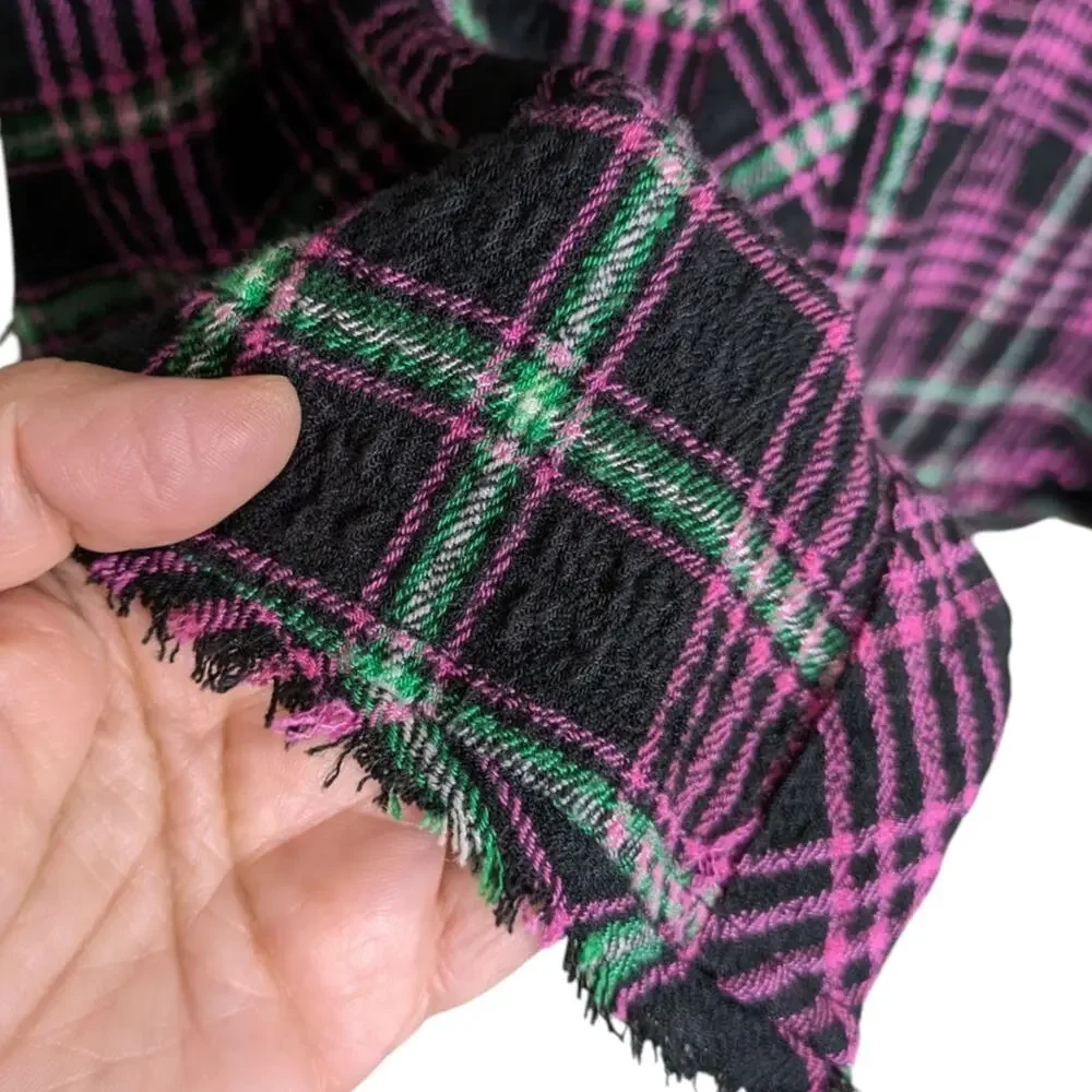 Free People Plaid About You Sleep Flannel Top XS Oversized Button Pink Black